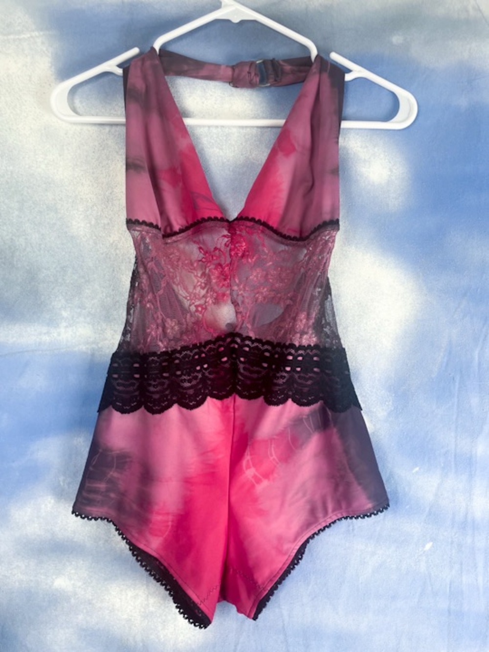 Lower Bottoms one-of-a-kind hand dyed stretch lace romper